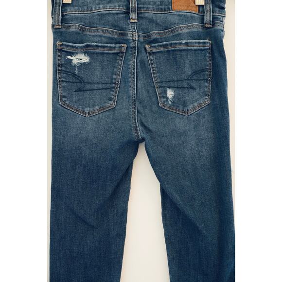 American Eagle Dark Wash Hi-Rise Distressed Jeggings Size 000 - Picture 6 of 6